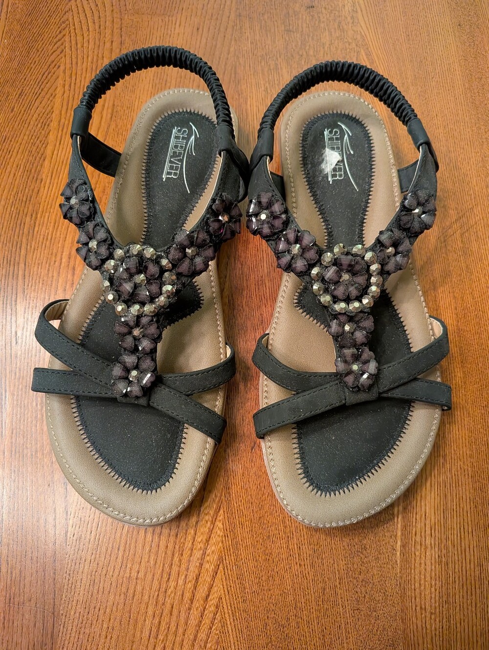 Shibever Black Beaded Strappy Women’s Sandals 7